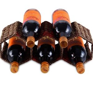 Countertop Wine Rack, Seagrass and Metal Freestanding Wine Holder for 5 Bottles